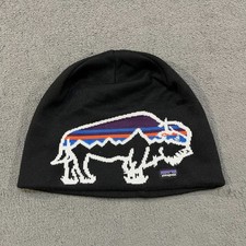 Patagonia Beanie Hat Black Fitz Roy Bison Polyester Knit Skull Cap Unisex One Sz picture