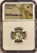 81-96 AD Domitian Ancient Roman Silver Denarius Coin Rome NGC VF Very Fine picture