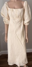 DISSH Cream 100% Linen Puff Sleeve Midi Dress Butter US Sz 6 Square Neck NWT picture