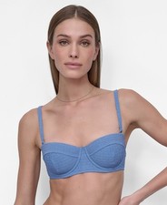 DKNY Textured Molded Balconette Bikini Top Women's M Blue Bell Back Hook Closure picture