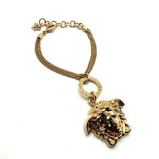 Versace Medusa Pendant Charm Bracelet Gold Tone Triple Multi Chain Authentic New picture