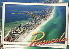Aerial View of Pensacola Beach Florida, Beach Hotels Ocean Bridge FL -- Postcard picture