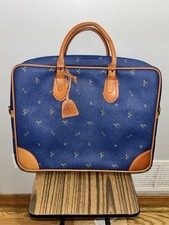 Vintage Petusco Navy and Tan Leather Briefcase Horse Print Made in Spain picture