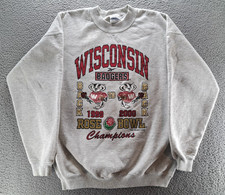 VINTAGE Wisconsin Badgers Sweatshirt Mens Large Gray Back To Back Champions Y2K picture
