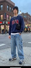 Vtg Steve Barrys Sweatshirt Adults L Navy USA Embroidered Retro Streetwear 90s picture
