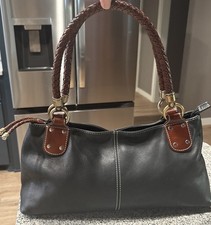 Vintage Fossil 75082 Black Leather Shoulder Bag Braided Handle Y2K Purse picture