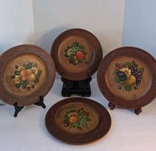Vtg Eight(8) PC Set Wood Fruit Plates;Signed/Dated 9