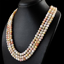 465.00 Cts Natural 3 Strand Pink Australian Opal Round Beads Necklace NK 49-MF7 picture