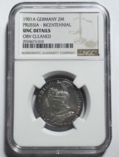 1901-A Germany Prussia Silver 2 Mark NGC UNC Details Bicentennial Toned Reverse picture