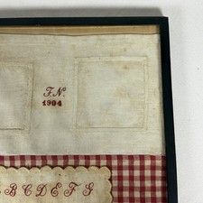 Beautiful 1904 Antique Framed Cotton Needlework Sampler picture