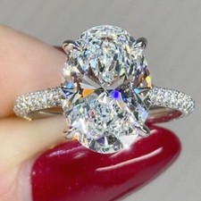 2.84 TCW Oval Cut Moissanite Women's Engagement Ring In 14K Solid White Gold picture