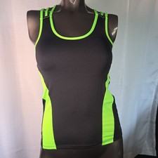 Indero Active Tank Top Size M Black Neon Lime Green Strappy Criss Cross Workout picture
