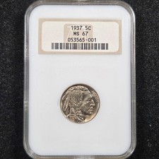 Gem BU 1937 Buffalo 5c Nickel | NGC MS67 - Old Fatty Holder picture