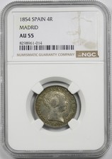 1854 Spain 4R NGC AU 55 MADRID Silver 4 Reales picture
