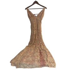 NWT LuLu's Maxi Formal Pink Ivory Lace w/ Front Slit Dress Size S picture