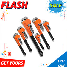 NEW 6 Piece Heavy Duty Pipe Wrench Set 8 10 12 14 18 24 Inch CV Steel Orange picture