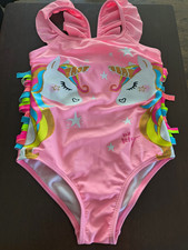 Betsey Johnson Girls Size 5 Pink Unicorn Graphic Print One-Piece Ruffle Strap picture