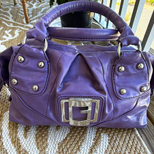 Vintage - GUESS Purple Leather Satchel  Handle Zip Silver Hardware Wrist Strap picture
