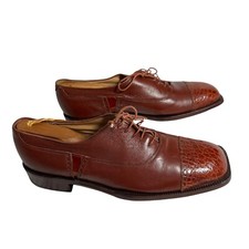 M C Mario Campatelli Crocodile Leather Brown Cap Toe Oxford Lace Up s Shoes 11 M picture