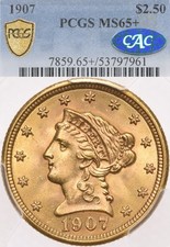 1907 $2.5 PCGS MS65+ CAC Gold Liberty Head Quarter Eagle PLUS Graded picture