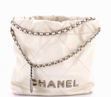 CHANEL 22 Mini Chain Hobo Quilted White Calfskin Silver Hardware picture