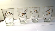VTG MCM 50's SET OF 4 NEW DEALER PLYMOUTH DESOTO LOGO INSIGNIA BARWARE GLASSES picture