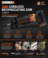 Worx 20V Power Share Cordless Reciprocating Saw - TOOL ONLY (WX500L.9) picture