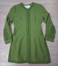 Oscar de la Renta Womens 8 Green Wool Coat Made Italy Cord Trim Designer picture