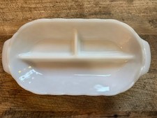 Vintage Anchor Hocking White Milk Glass Basket Weave Divided Relish Dish picture