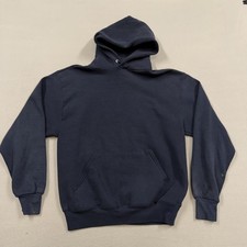 Vintage Jerzees Hoodie Sweatshirt Mens Medium Blue Fleece Pullover Blank USA picture
