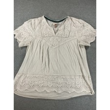 Knox Rose Womens XL White Eyelet Embroidered Boho V-Neck Short Sleeve 2736 picture
