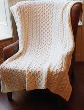 SAOL Irish Aran Throw Heavy Cable Knitted Blanket 100% Merino Wool 42
