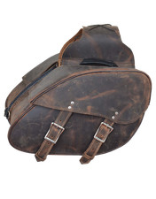 Motorcycle 2 Pc Large throwover Distressed Brown Real Leather Saddlebag Luggage picture
