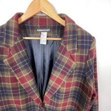 Vintage Savannah Wool Blazer Sz 14 Plaid Academia Old Money Jacket Tweed 80s 90s picture
