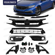 12PCS For Honda Civic Sedan 2019-2021 Front Upper Lower Grille Fog Lights Kits picture