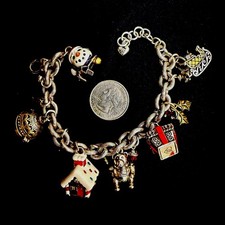 BRIGHTON Silver Charm Bracelet Enamel Holiday Dangle Charms picture