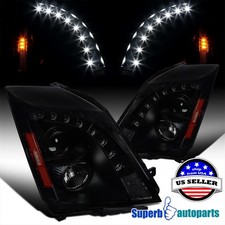 Fits 2008-2014 Cadillac CTS Black Smoke Projector Headlights L+R picture