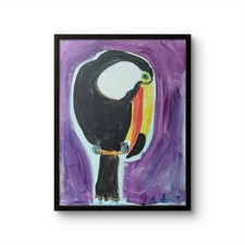 B.Perry Original 14x11 Folk Toucan Purple Background Painting Signed Canvas picture