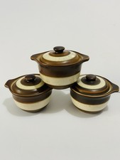Vintage DENBY Russet Individual Casseroles Soup Bowls Set of 3 RETRO Stoneware picture