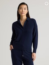 Vince Wool Cashmere Polo Sweater Small Blue Long Sleeve Knit Pullover NWT New picture