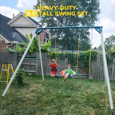 700lb Heavy Duty 9.5ft Tall Frame Kids Adult Swing Set Metal Playset w/ 3 Swings picture
