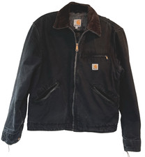 Vintage Carhartt Med J001 Black Detroit Crop Jacket Blanket Lined USA Distressed picture