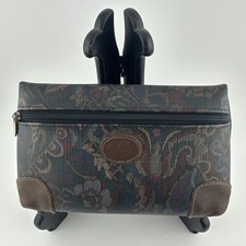 VTG 1989 Liz Claiborne Floral Tapestry Cosmetic Bag Makeup Case Leather Trim picture