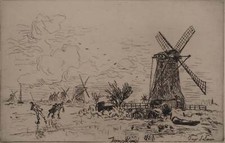 Johan-Barthold JONGKIND: Batavia, Mills in Holland, Original Signed Engraving picture