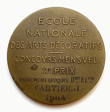 RARE 1904 CARTIER J FRENCH ACADEMY BRONZE MEDAL ECOLE DES ARTS DECORATIFS PARIS picture