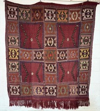 Antique 1920s Turkish Cicim Kilim Rug 51x58 Handwoven Wool Wall Tapestry picture