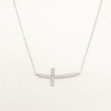 Lavishe 925 Sterling Silver Cubic Zirconia Sideways Cross Curved Necklace picture