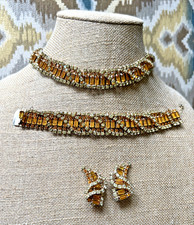 VTG. KRAMER N.Y. PARURE TOPAZ & CLEAR RHINESTONE NECKLACE BRACELET EARRING SET picture