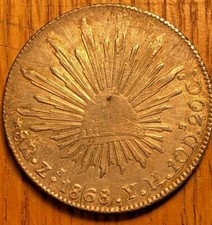 1868-Zs YH Mexico 8 reales Zacatecas silver crown peso  picture