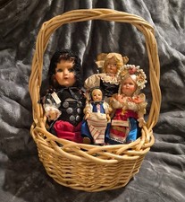 Vintage European Folk Art Souvenir Doll Basket picture